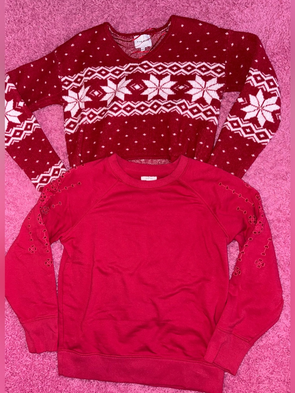 Christmas Snowflake Cropped Sweater & Fall Hearts Long Sleeve Pull Over
